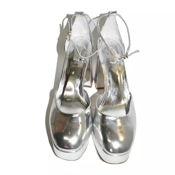 $350 Larroude Ari Strap Platform Heel SANDAL PUMP LEATHER SILVER 7.5 (DB29) - Picture 3 of 7